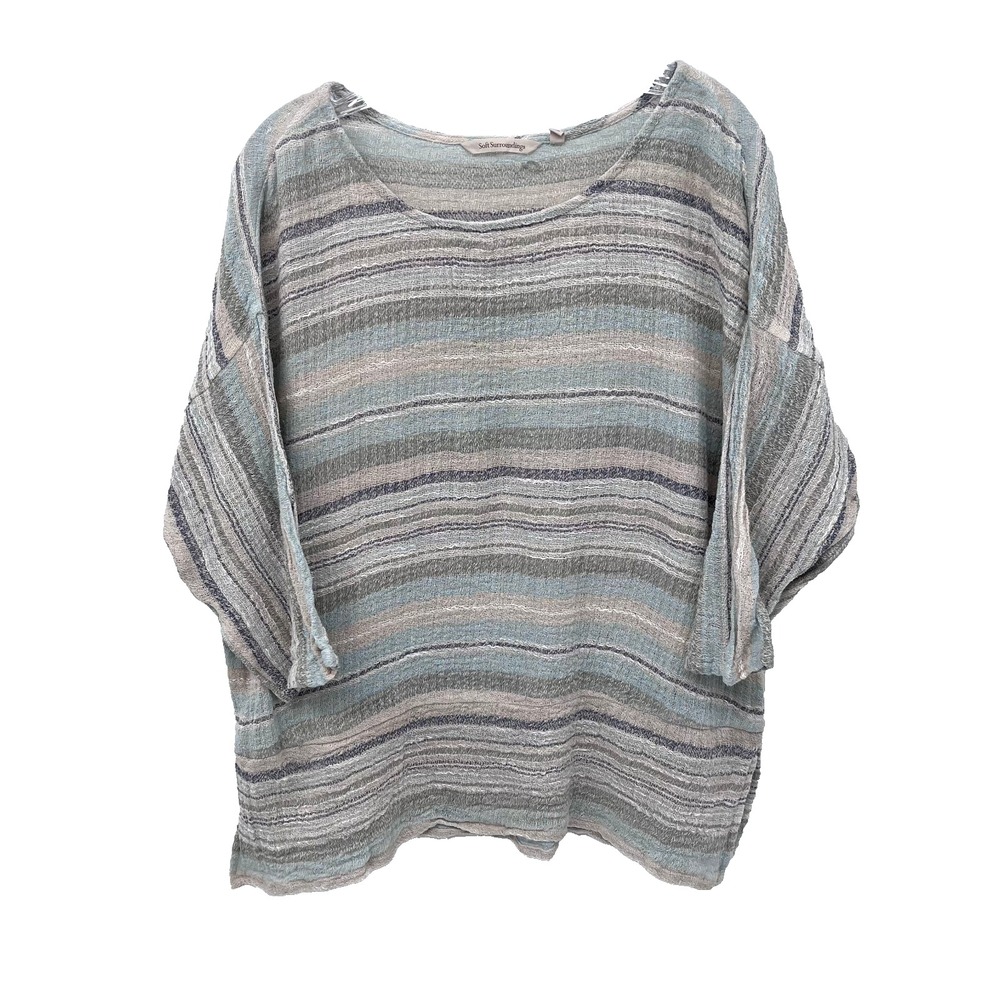 SOFT SURROUNDINGS Women's XL Striped Woven Cotton 3/4-Sleeve Boat Neck Top--READ